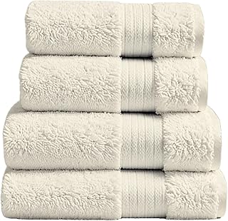 ATEN Homeware Egyptian Cotton Bath Towel Set - 4 Piece Set with 2 Large Bath Towels & 2 Hand Towels, Ultra Soft, Highly Absorbent, OEKO-TEX Certified, Made in Egypt (Cream)