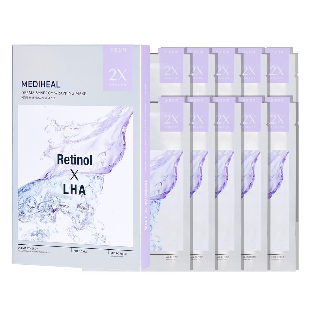 MedihealDerma Synergy Wrapping Mask for Pore Elasticity (10 Packs) - Pore Spot & Improved Skin Balance with Retinol, LHA