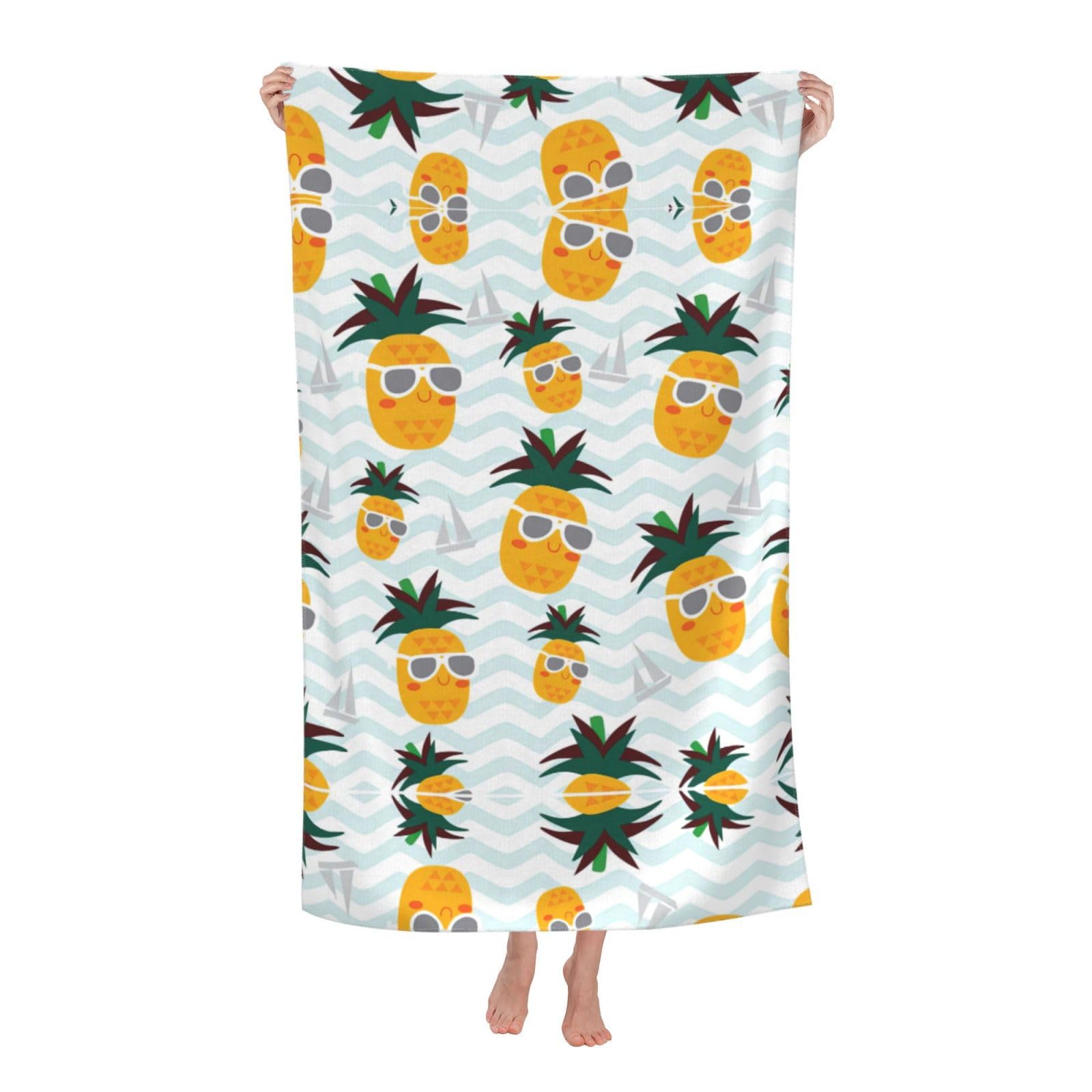 Oazcvbnn Women's White Cute Pineapple Print Adult Beach Towel Summer Travel Pool Vacation Swimming Fitness Outdoor Adventures