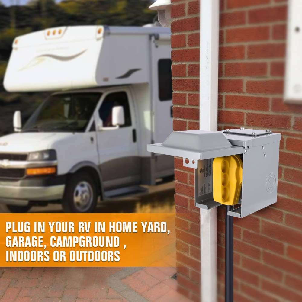 SnowyFox 50 Amp RV Power Outlet Box, Outdoor Electrical 125/250 Volt NEMA 14-50R Receptacle Enclosed Lockable Weatherproof Electric Car Generator for RV Camper Trailer Motorhome : Automotive