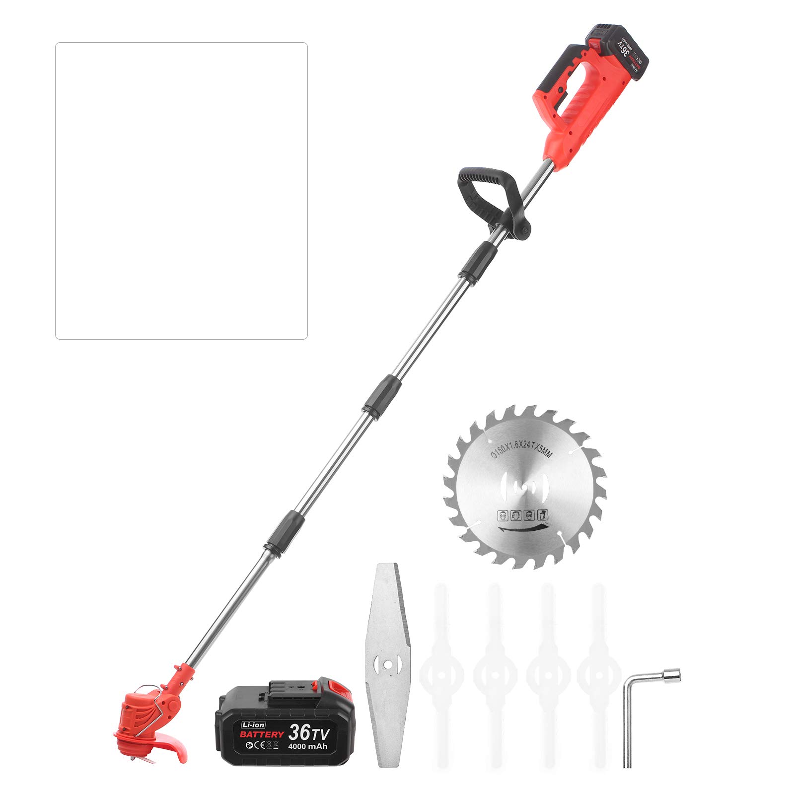 Desbrozadora de césped inalámbrica de 21 V, funciona con batería, podadora de hierbas eléctrica, cortasetos con batería de 4 Ah y cargador, incluye cuchillas de repuesto para mantenimiento de