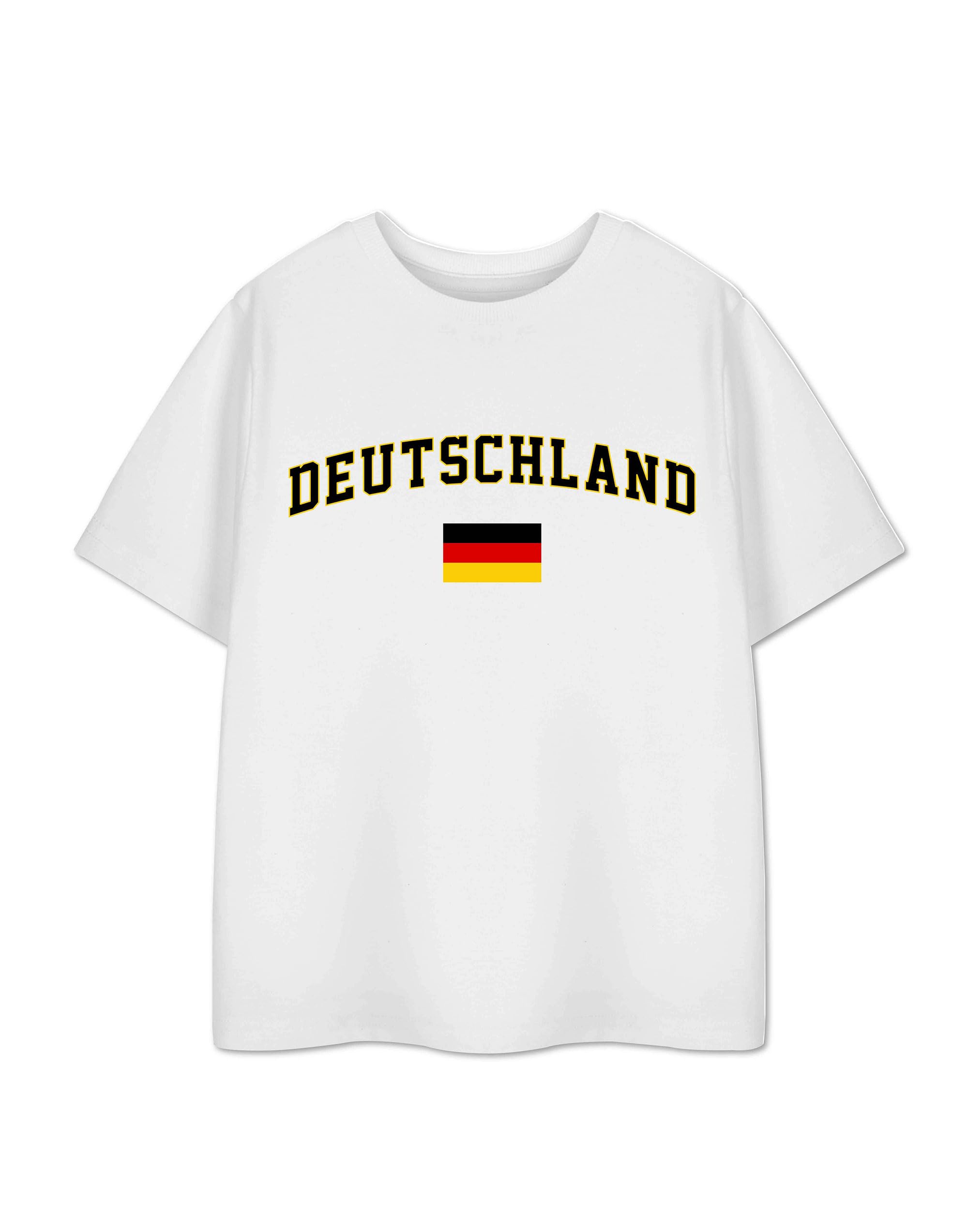 Show Me The Merch Kids Germany White Graphic Tee | Bundesflagge Flag Short Sleeve Top | Football Tournament Unisex T-Shirt | Children's Sports Merchandise - 7-8 Years