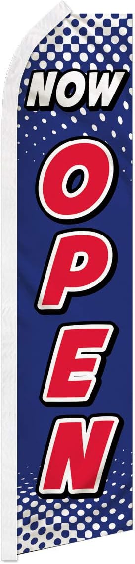 Now Open Blue & White Swooper Advertising Flag - Perfect for Store Fronts, Businesses, Retailers, Shops, Events, Restaurants