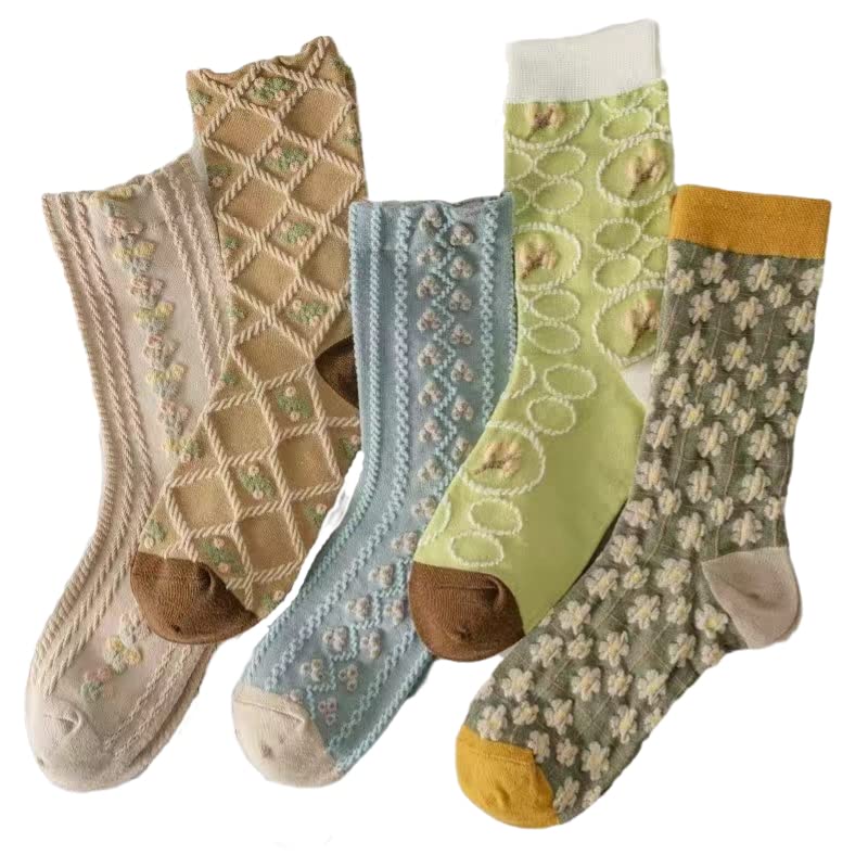 ALTALIVA 5 Pairs Casual Cotton Socks Colorful Floral Crew Socks Pack for Women Girls Ankle Socks Multipack (5 Pairs Floral (C))