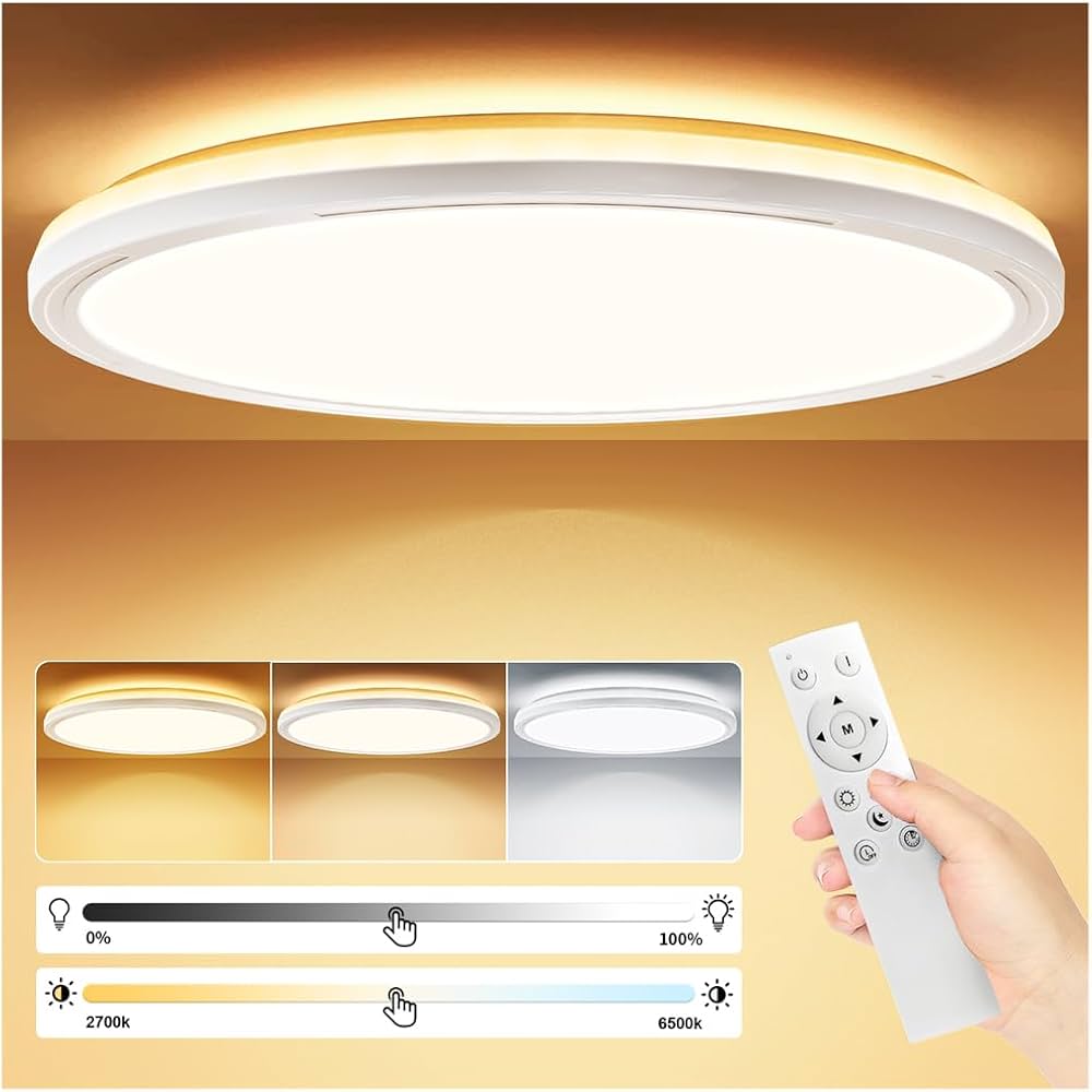 EACLL Led-plafondlamp, plafondlamp voor badkamer, 30 cm, 24 W, 3000 K, 2700 lm, IP44, warmwit, rond, wit, led-lamp, slaapkamer, niet dimbaar, voor slaapkamer, badkamer, woonkamer, keuken