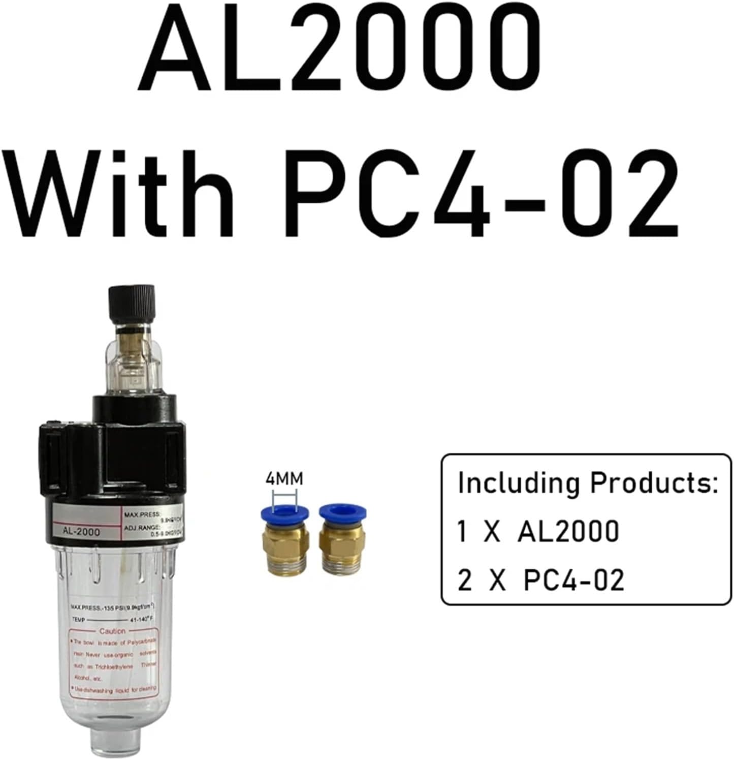AL2000 Lubricator Regulator Compressed Air Filter Airbrush Air Compressor Pressure Reducing 1/4"" (Color : With 4mm Fitting)