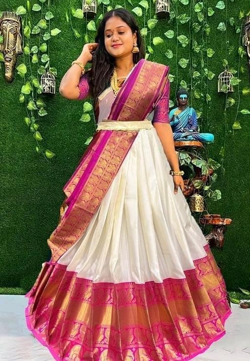 Image of ZITON ARICO MART Women's Indian Traditional Kanjivaram Silk Pure Weaving Lehenga Choli Along With Dupatta And Blouse Piece, Half Saree (Unstitched)