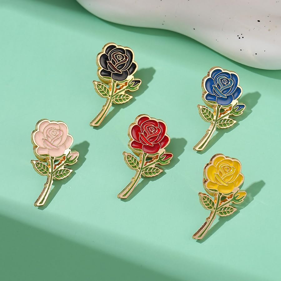 Rose Flower Enamel Pins Set Elegant Cute Alloy Brooch Lapel Pins for Women, Teens - Mini Floral Badge Accessories for Backpacks, Jackets, Bags Pack of 5 - Image 5