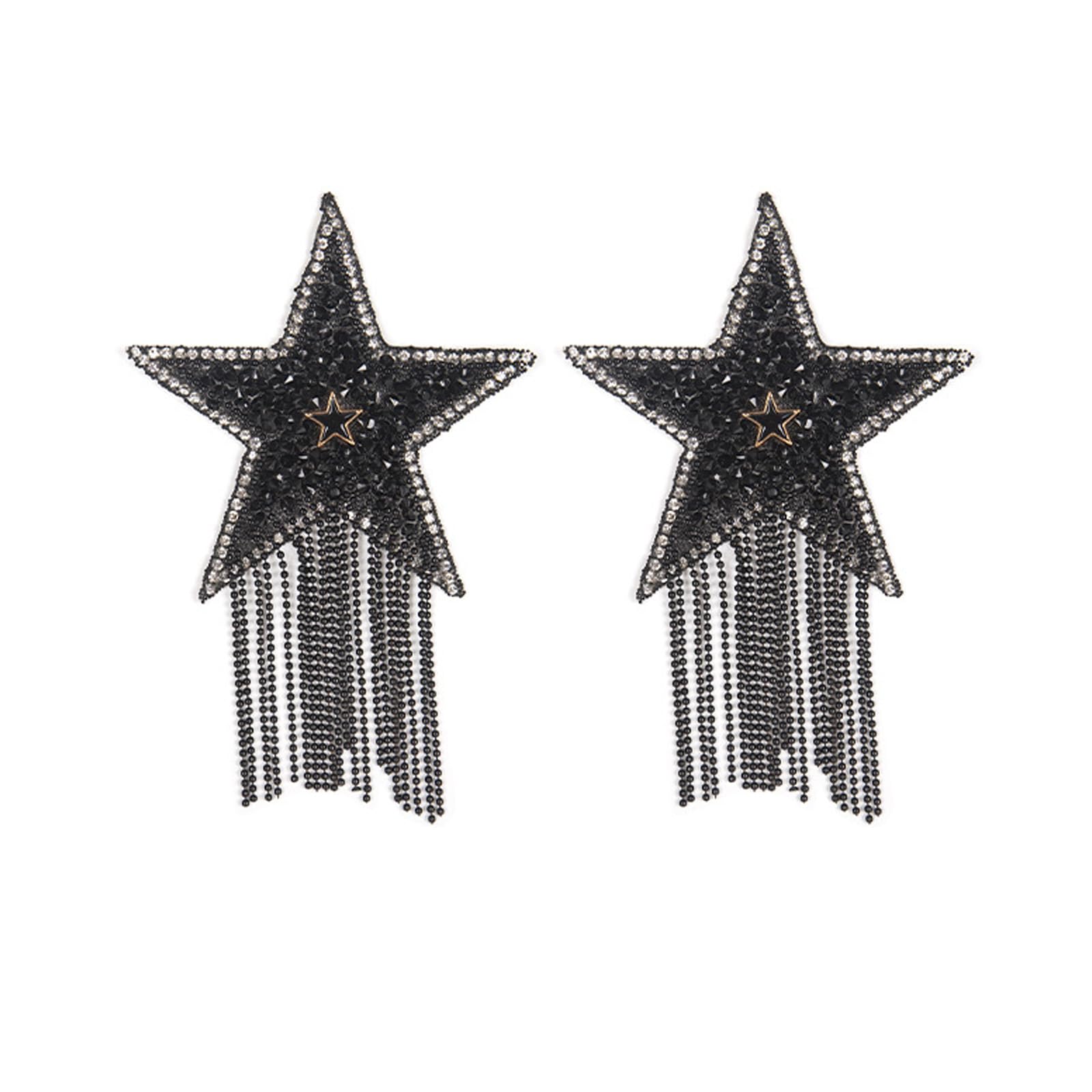 Mirweon Women's Black Reusable Nipple Pasties Adhesive Nipple Covers Pasties Shines Bra Sticker Covers Pads With Star Tassels Nipple Petals