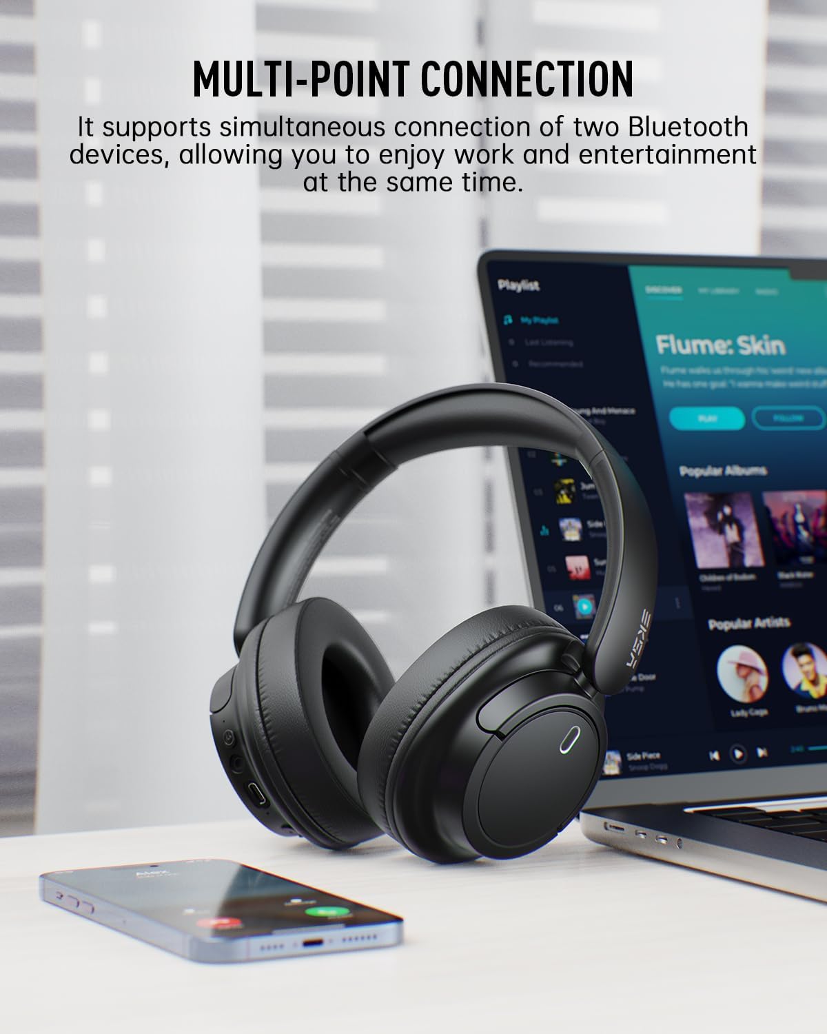 EKSA Wireless Headphones Over Ear, Bluetooth Headphones with Microphone, Hi-Res Audio, 90H Playtime, 6 EQ Modes, Lightweight, Foldable, Bluetooth Headset for PC/Cellphone/Home/Travel/Office Black