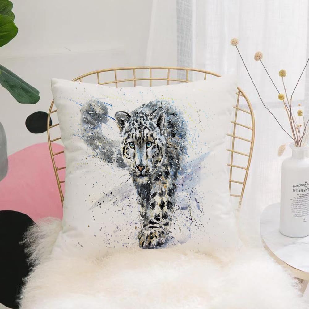 Hyosxw Snow Leopard Animals Watercolor Predator Wil - A5 Cushion Cover,Throw Pillow Case Home Decorative For Living Room Bedroom Sofa Chair 18X18 Inch,Snow Leopard Animals Watercolor Predator Wildlife,Pillowcase 45X45cm