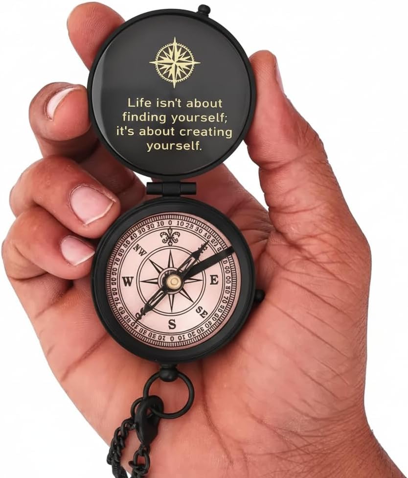 Personalised Engraved Brass Pocket Compass with Leather Case Gift for Husband, Dad, Son, or Boyfriend