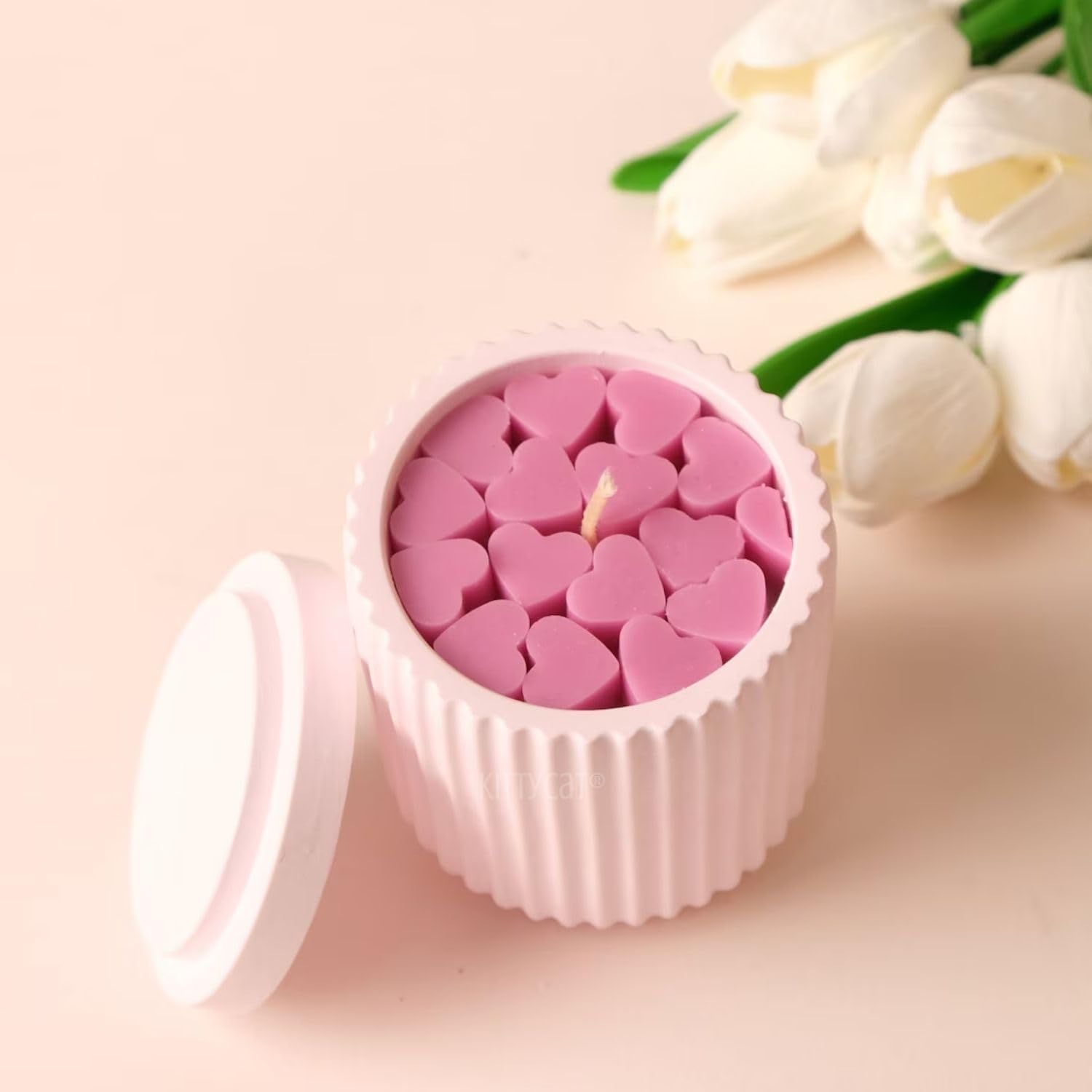 Kitty Cat® Aesthetic Pink Hearts Jar Candle with Lid – Fresh Rose Scented/Soy Wax Blend Candle | 42-Hour Burn Time | Reusable Elegant Home Décor Jar | 300g | KC-042.-image-30
