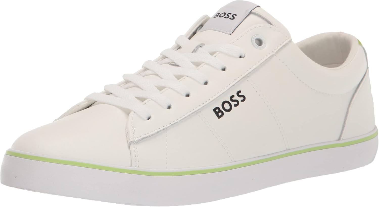 BOSS Men's Side Logo Low Profile Leather Sneaker, Trainer White, 13