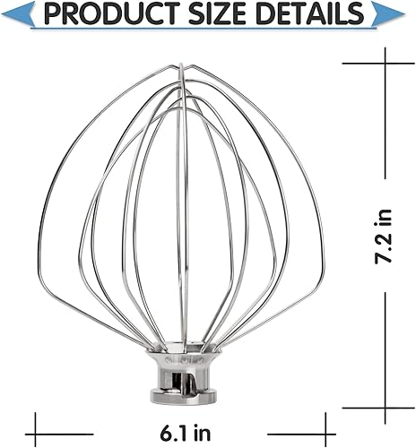 Miniatura 4 de KitchenAid - Batidora de acero inoxidable para batidora de 6 cuartos de galón, accesorio KN256WW de 6 hilos, batidor de globo, resistente, apto para