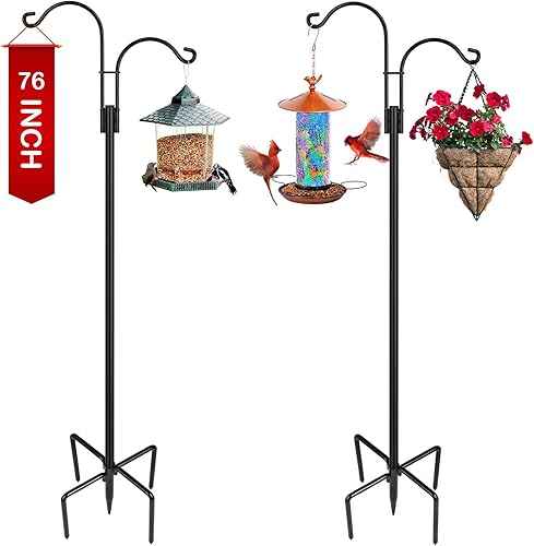 XDW-GIFTS Ganchos de pastor dobles para exteriores, paquete de 2 postes de jardín resistentes para colgar comederos de pájaros, cestas de plantas,