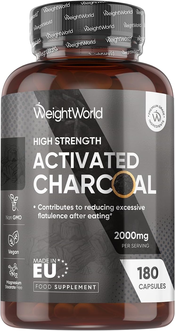 Activated Charcoal Capsules 2000mg - 180 Capsules - Vegan-Friendly Activated Charcoal Supplement - Sourced from Coconut - Non-GMO & Magnesium Stearate-Free