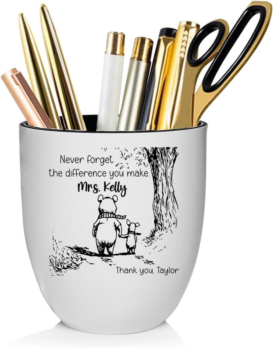 Daylor White Personalized Custom Pen Holder For Desk Pencil Cup Organizer Gift Never Forget The Difference You Make Custom Teacher
