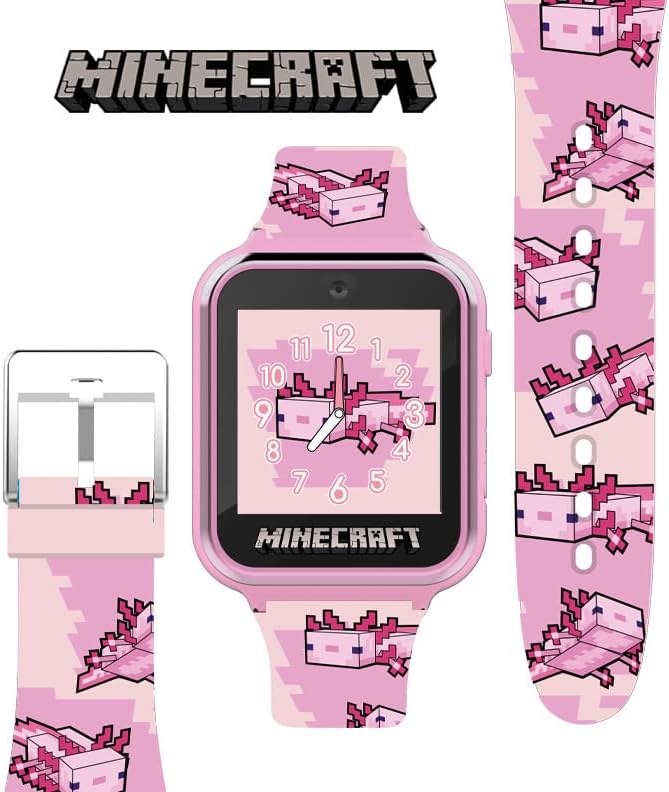 Minecraft Kids Smartwatch – Pink Axolotl Design, 10 Watch Faces, Step Counter, Selfie Camera, Calculator, Games, Voice Recorder, Alarm & Timer, Printed Silicone Straps – Fits Wrists 5.5"-8.0" - Image 6