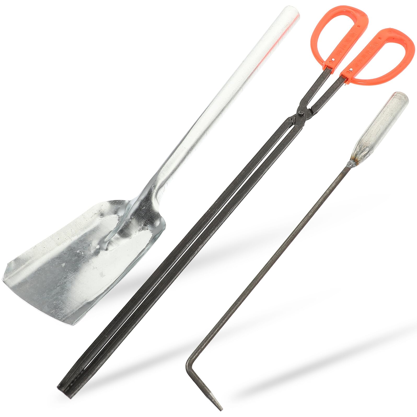 Set Attrezzi per Caminetto 3 Pezzi in Ferro Pinza per Braciere Pala per Cenere e Attizzatoio Ergonomici per Uso Domestico e Barbecue Accessori Antincendio per Casa e Giardino