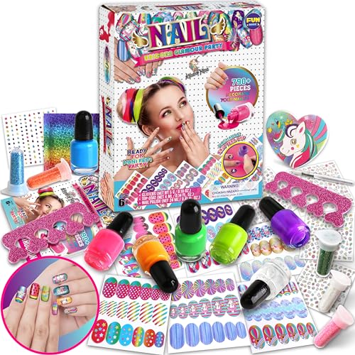 Image of Toy Unicorn Nail Art for Girl 7-12, FunKidz Size 17.91Wx12.4L Ultimate Glamour Peelable Nail Polish Kit for Kids Fingernail Set Party Gifts