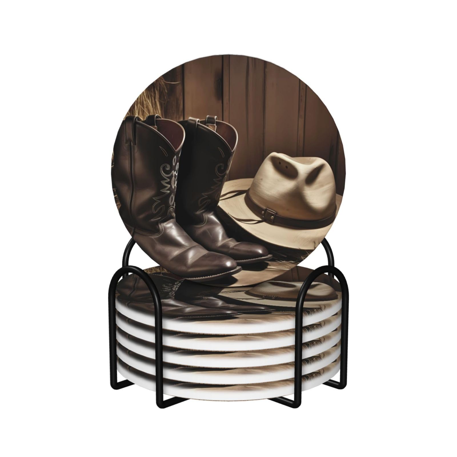 Dessous de verre cowboy en céramique lot de 6 pour un apéritif ambiance western chic