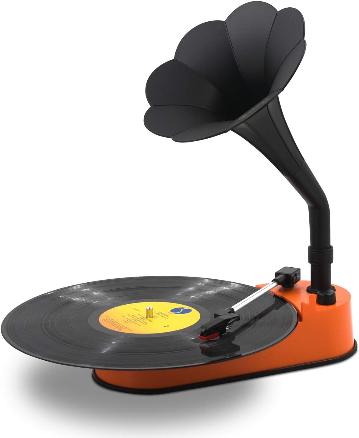 Turntable Record Player with Horn Speaker for 33/45 RPM Records,Mini Gramophone Supporting Bluetooth Playback, Orange