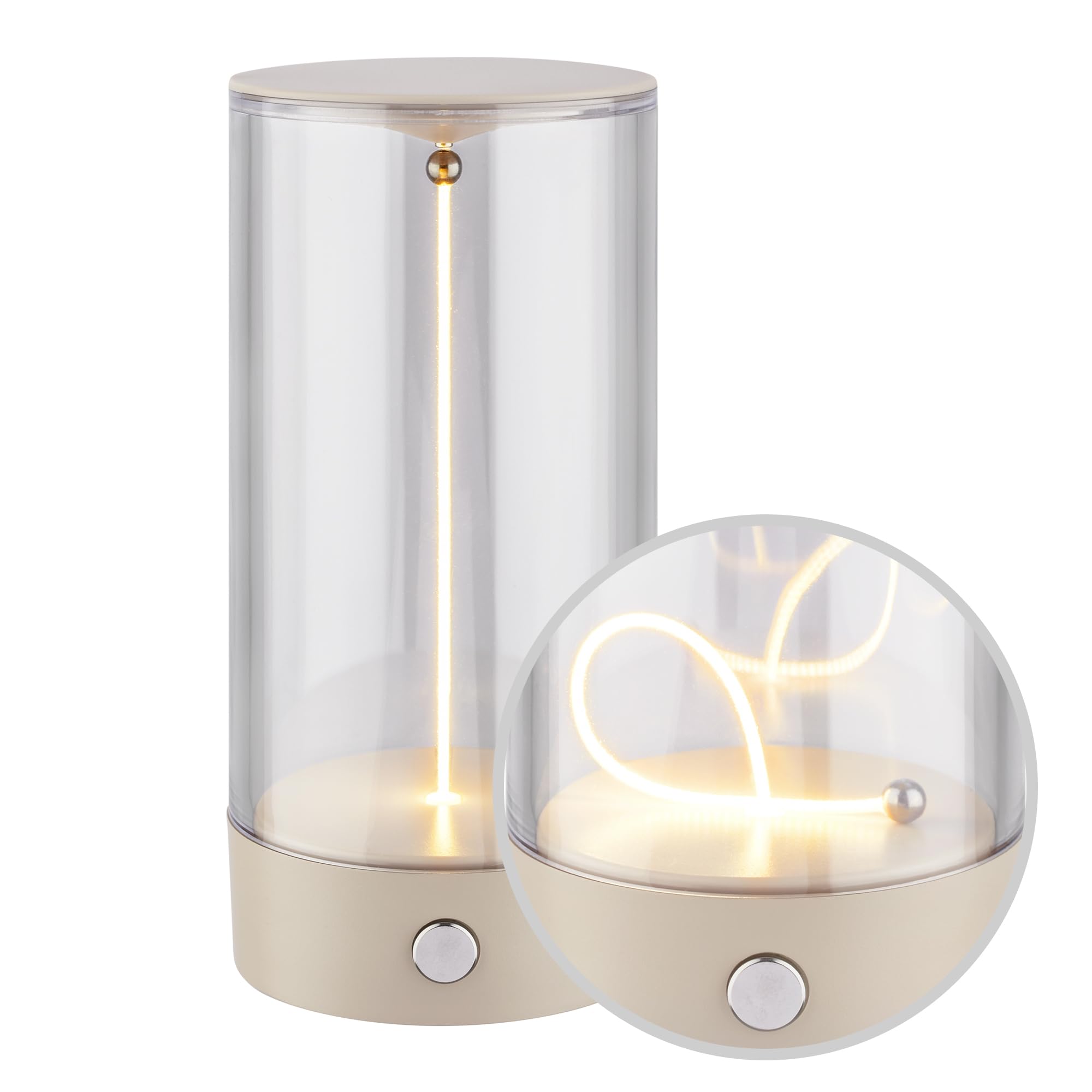 BRILONER - LED Tischlampe kabellos mit 4-Stufen Schaltung, Touch, Filament, warmweiße Lichtfarbe, USB-C Aufladung, Nachttischlampe, Leselampe, LED Lampe, Tischleuchte, Akku Lampe, 7x14,5 cm, Beige