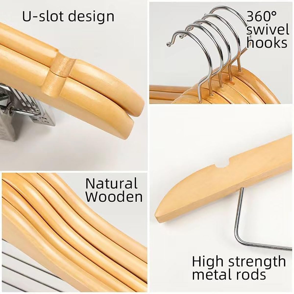 Paquete de 20 perchas de madera para faldas con clips, perchas duraderas para trajes suaves con clips de metal duraderos, perchas de madera de primera calidad para chaquetas, faldas, abrigos