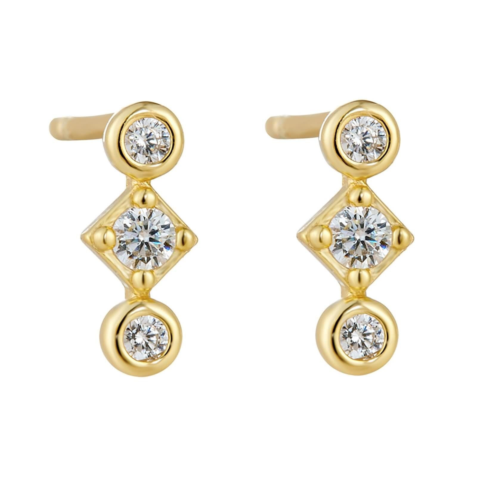 Pendientes de tuerca de oro amarillo para mujer, oro amarillo de 14 quilates, diseño simple de rombo redondo con moissanita, aretes de tuerca para cartílago de hélice para mujeres, esposa