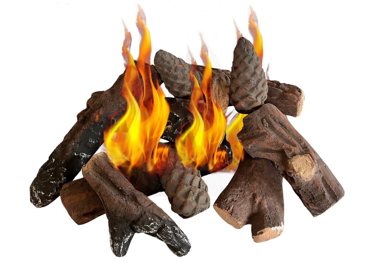 ukiyo Keramikholz-Set für Bio-Ethanol- und Gas-Kamine — 10-teiliges Deko-Holz-Set