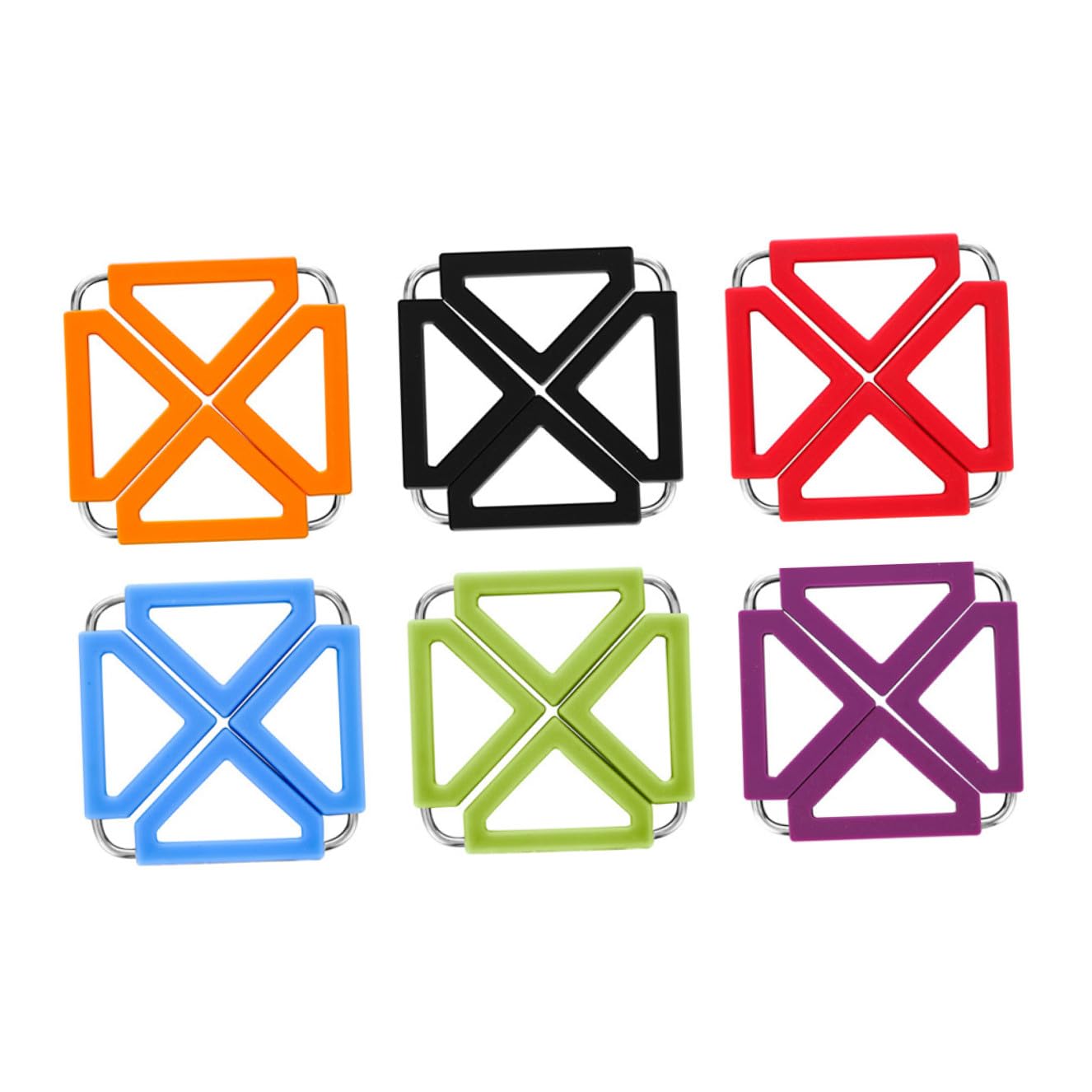 Mikinona 6piezas Mantel Aislante Cuadrado De Silicona y Acero Inoxidable Resistente Al Calor y Antideslizante Plegable para Mesa Cuencos y Tazas Salvamanteles por Paquete