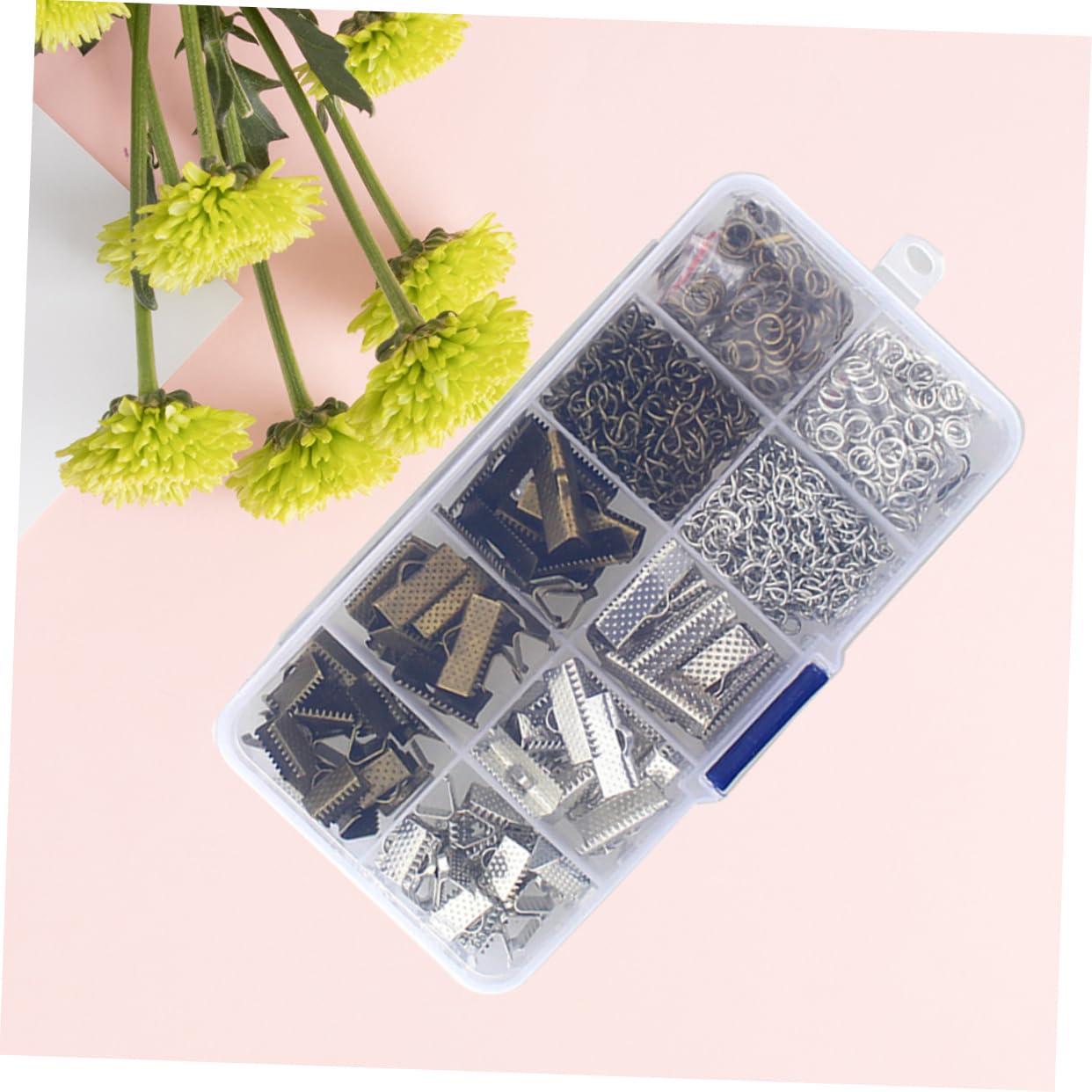 Lurrose 1110pezzi Chiusure Moschettone e Crimpare Per Braccialetti Antico Bronzo e Bianco k Accessori Per Fai Da Te Crimp End Clamps Per Collane e Bracciali Materiale Per Gioielli