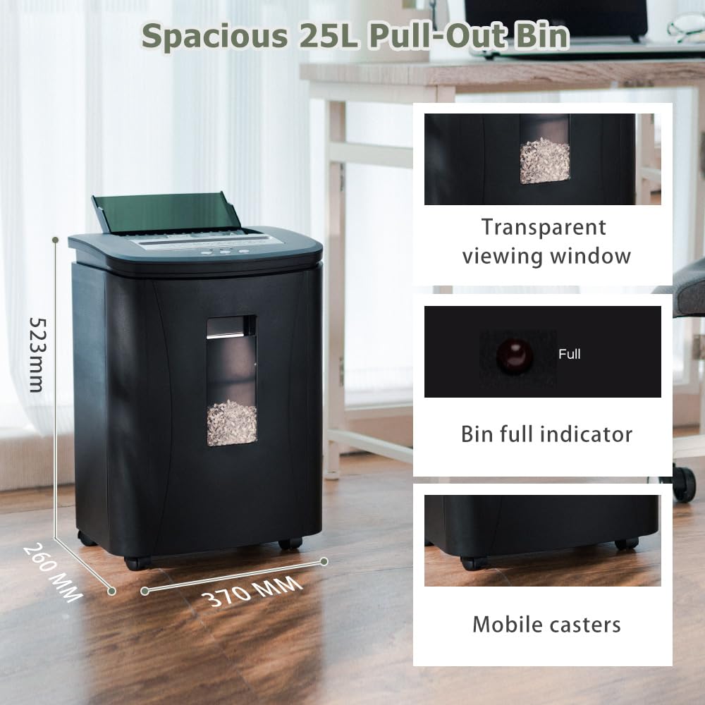 Distruggi Documenti Automatico Professionale: Trituratore 150 Fogli P4 Microframmenti 40 Minuti Continui Cestino 25L Silenzioso per Ufficio/Casa/Scuola/Commerciale