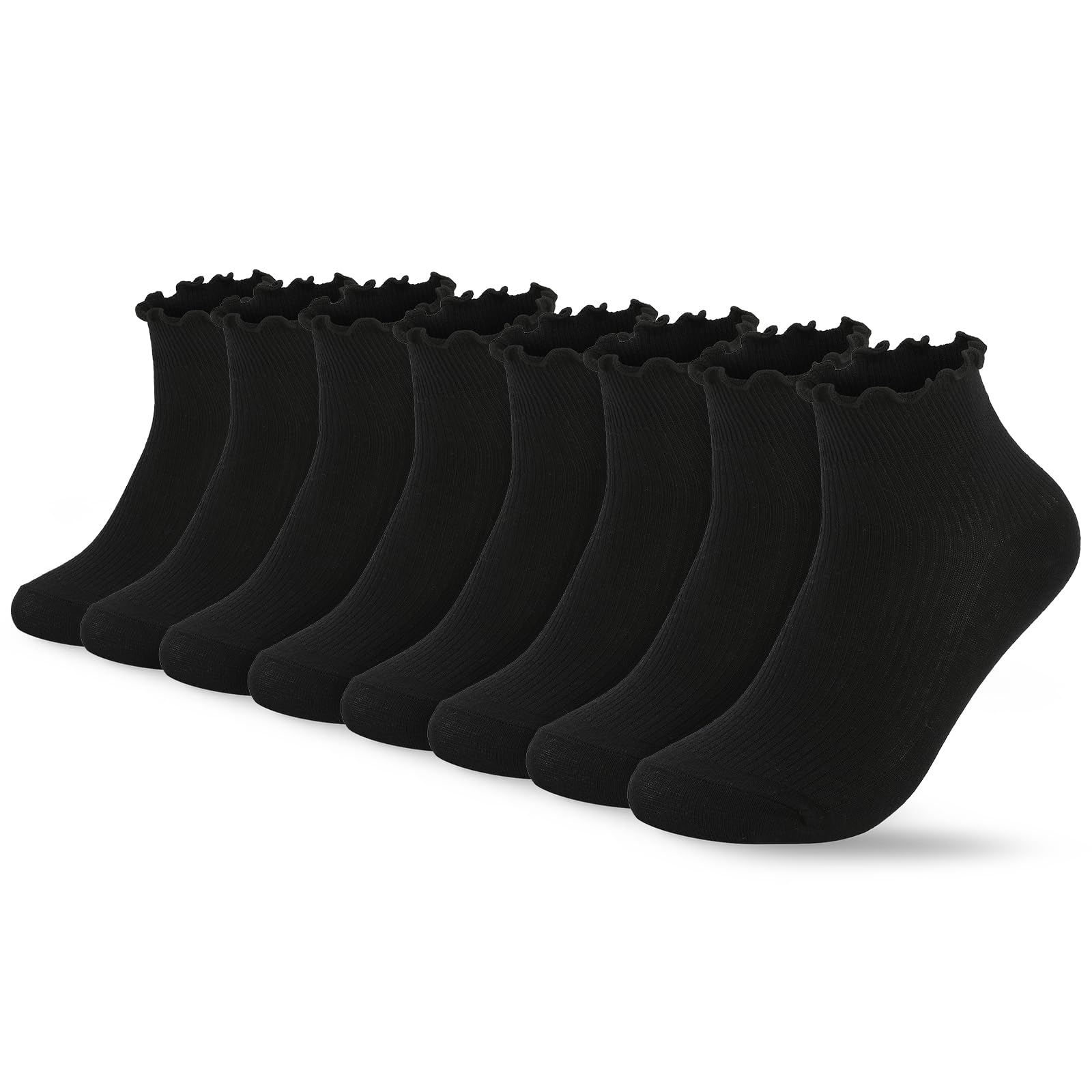 No Show Socks Womens Low Cut Non Slip Ruffle Ankle Socks 6 Pairs | Frilly Soft Cute Solid Color Lettuce Edge Comfort Breathable One Size 5-9