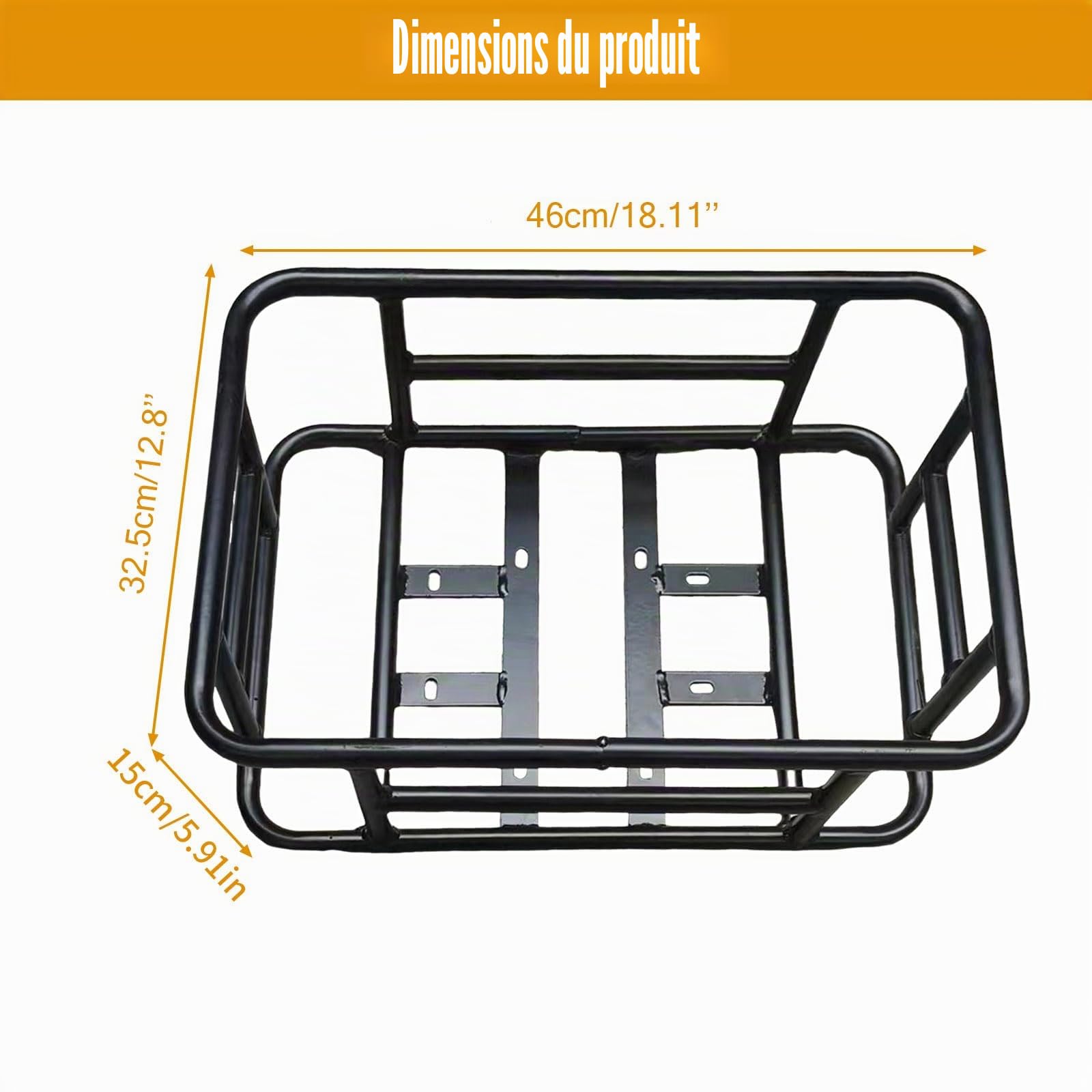 Grand panier de vélo arrière avec cadre en fer, panier multifonction pour véhicules électriques et vélos, panier de vélo arrière, grand panier de vélo amovible en métal à l'arrière