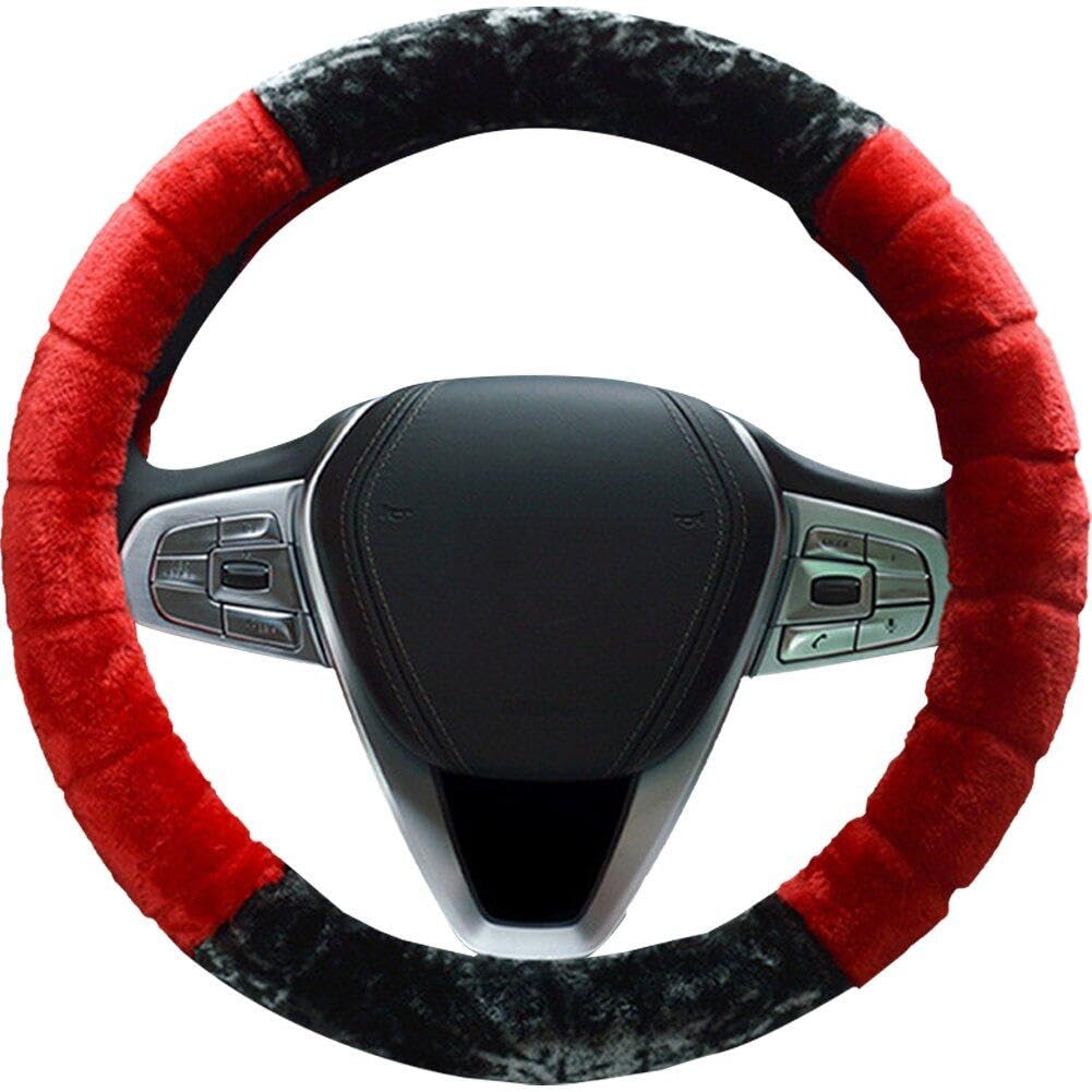 Sanfly Red Fluffy Steering Wheel Cover Steering Wheel Cover Warm Elastic Steering Wheel Cover Universal Wheel Cover For Car
