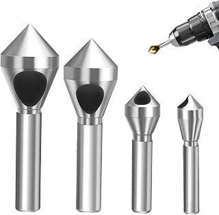 Titanium Coated Countersink Chamfer Tool, 4 Pcs Multi-Function 90 Degree High Speed Steel Countersink Drill Bit Set,Deburring Tool Set for Wood, Metal,Plastic, PVC (Highspeedsteels)