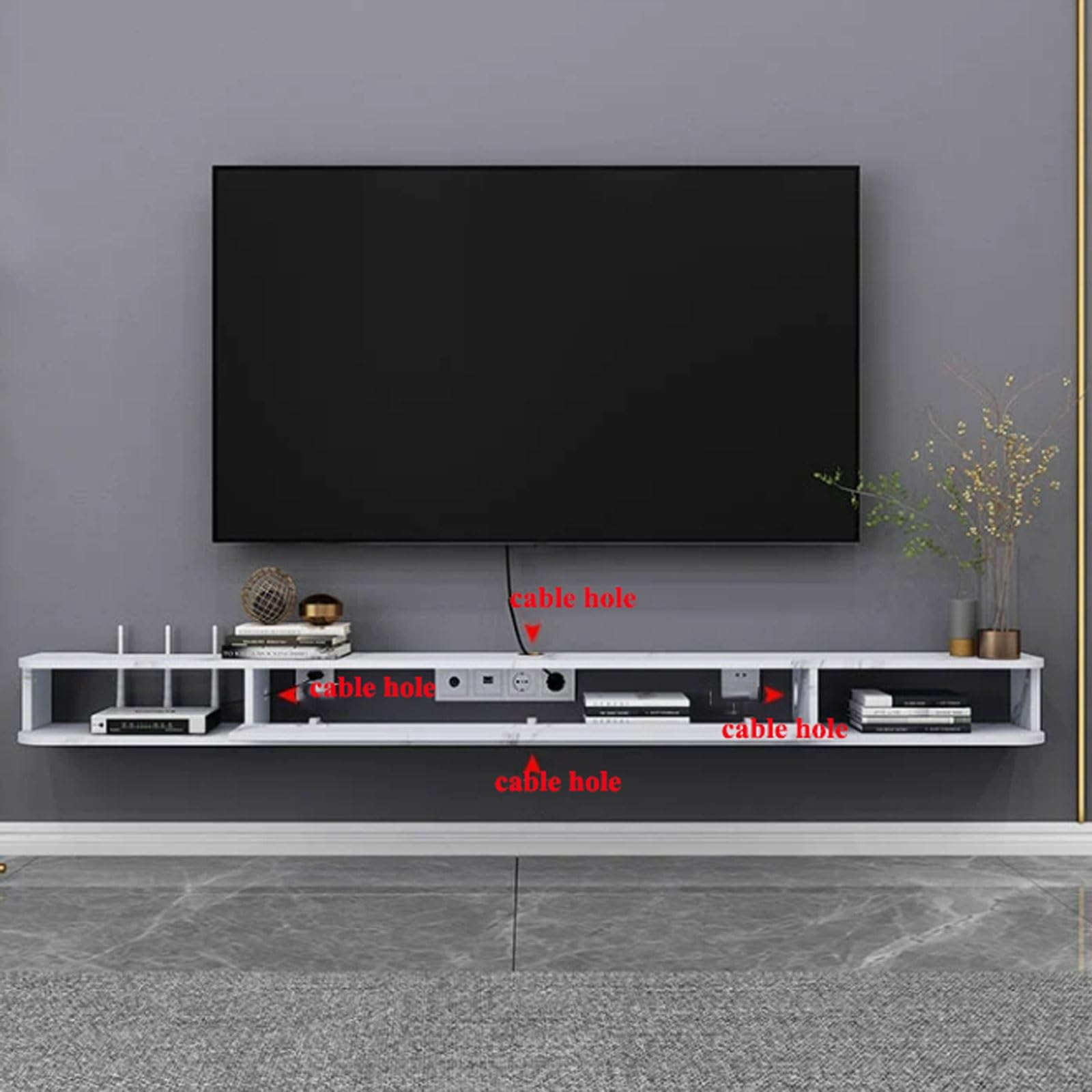 Modulo TV Soporte flotante for TV montado en la pared, estante flotante moderno debajo de la TV con puerta abatible y estante de almacenamiento abierto, consola central de entretenimiento con almacena