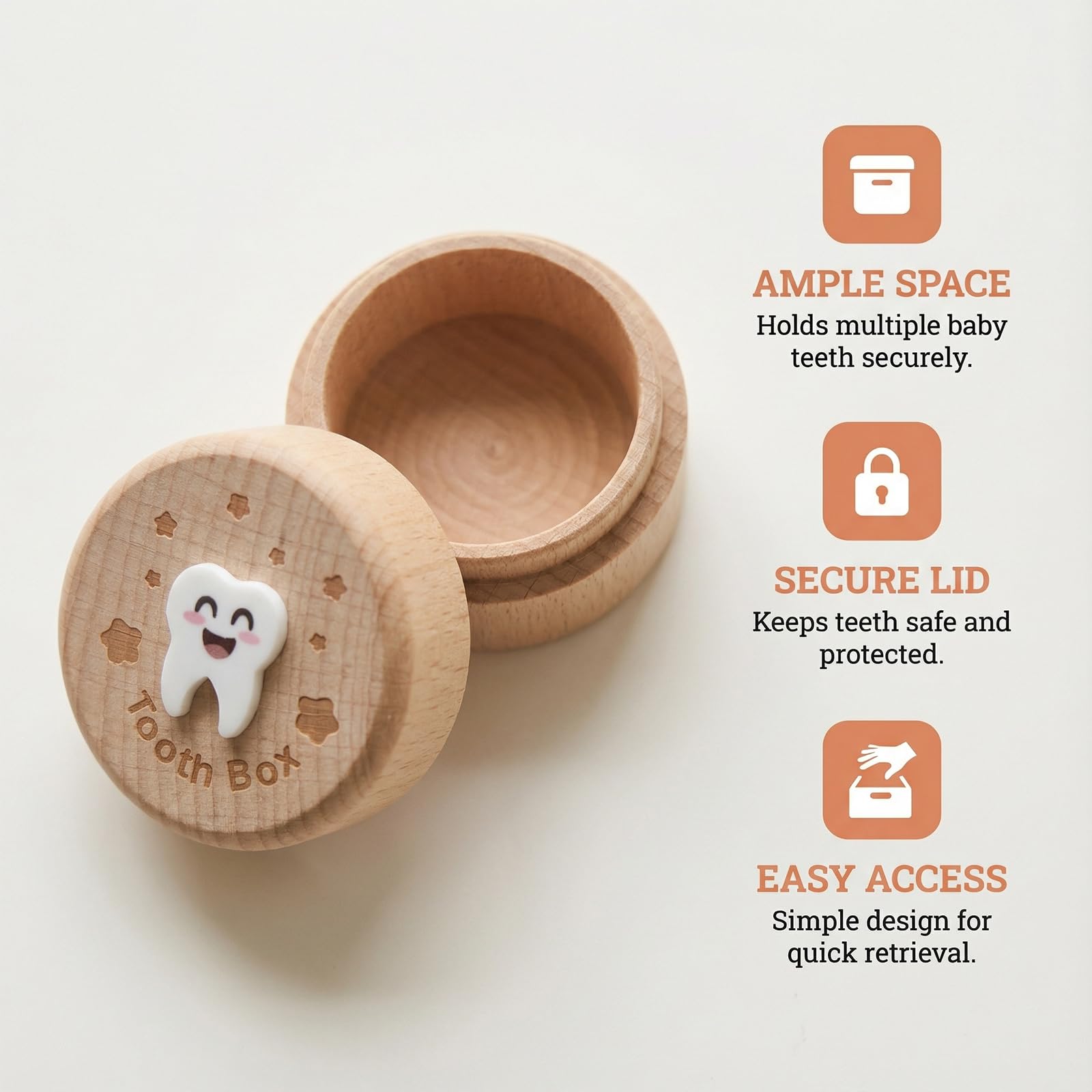 Caja de Dientes de Leche de Madera, Caja Dientes de Leche Niño, Caja de Dientes, Ideal Como Regalo de Bautizo y Cumpleaños, Regalo para Nuevos Padres