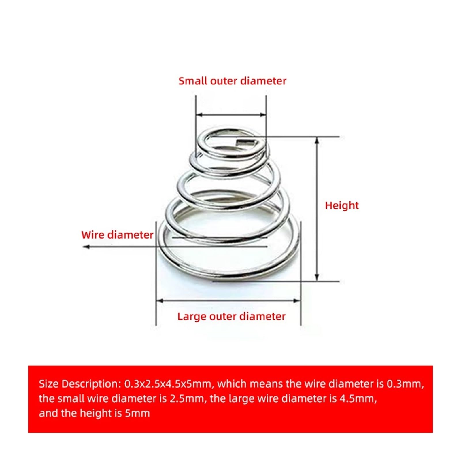 Kegelförmige Druckfeder 10 Teile/los Turm Federn Konische Druckfeder Kegel Druck Draht Durchmesser 0,3-1,0mm Höhe 5-30mm(1.0x10x12x25mm)