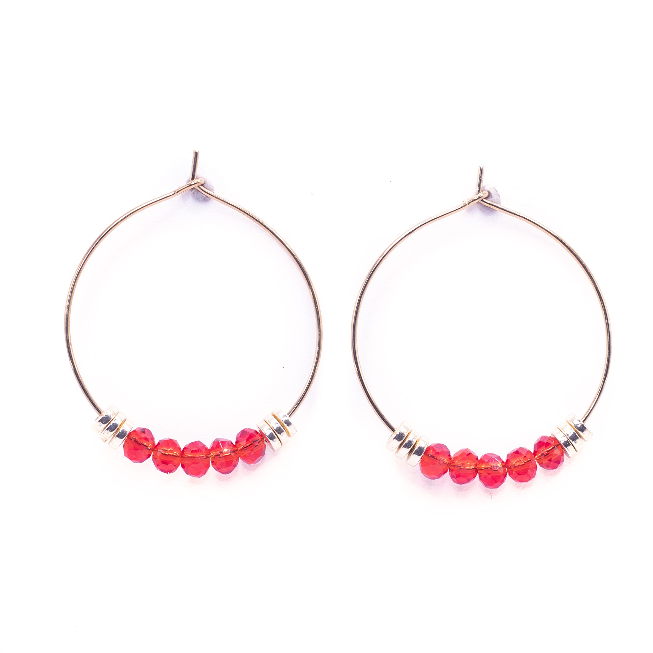 NILUXE DESIGN Pendientes aros dorados - Pendiente mujer cristal facetado aro acero inoxidable - Pendientes fiesta mujer - Pendientes Nochevieja - Pendientes mujer - ideal para regalar(Rojo)