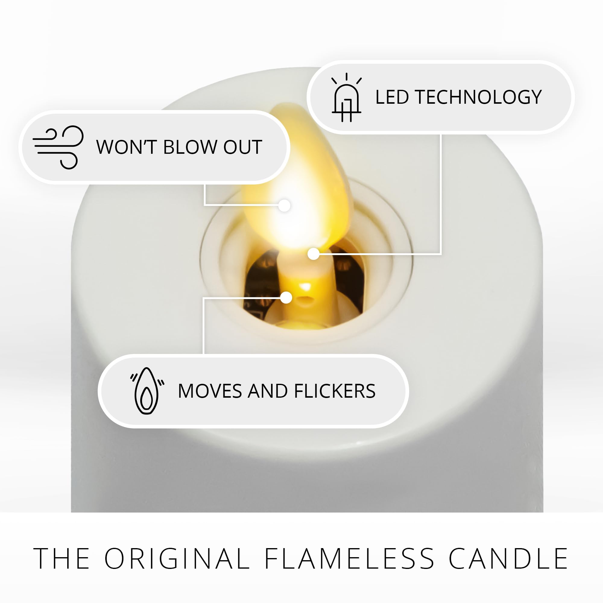 Luminara Moving Flame LED-Teelicht, flammenlos, 3,6 x 5,1 cm, batteriebetrieben, Kunststoff, flammenlos, glatt, matt, Weiß, 2 Stück