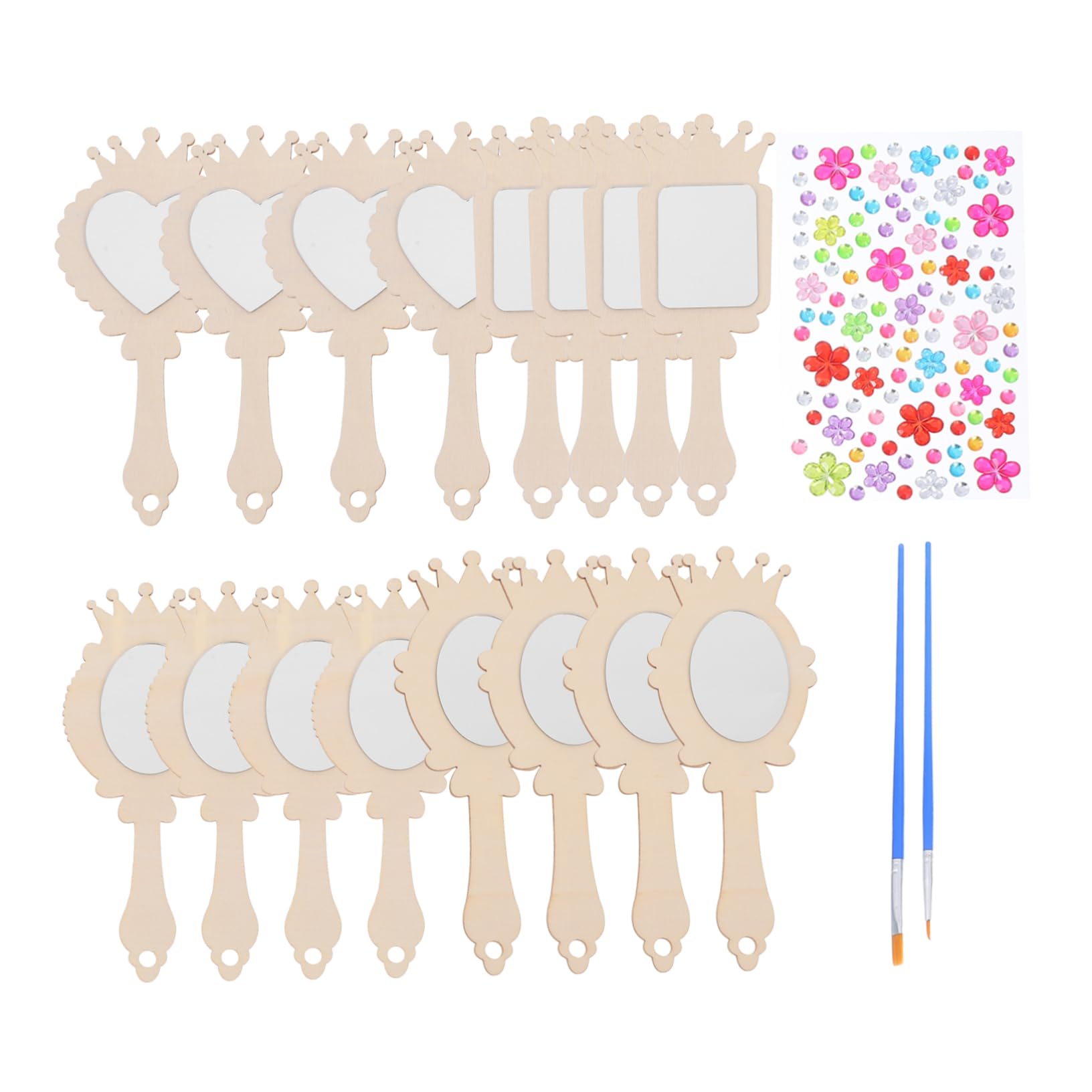 Sosoport DIY Wooden Mirror Set 12 Kids Handheld Decorative Blank Unfinished Painted Craft Mirror for Makeup