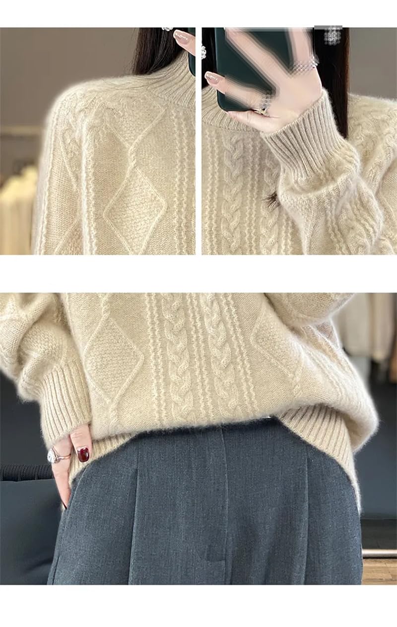 Dninmim Maglione da donna a collo alto addensato allentato autunno inverno pullover camicia