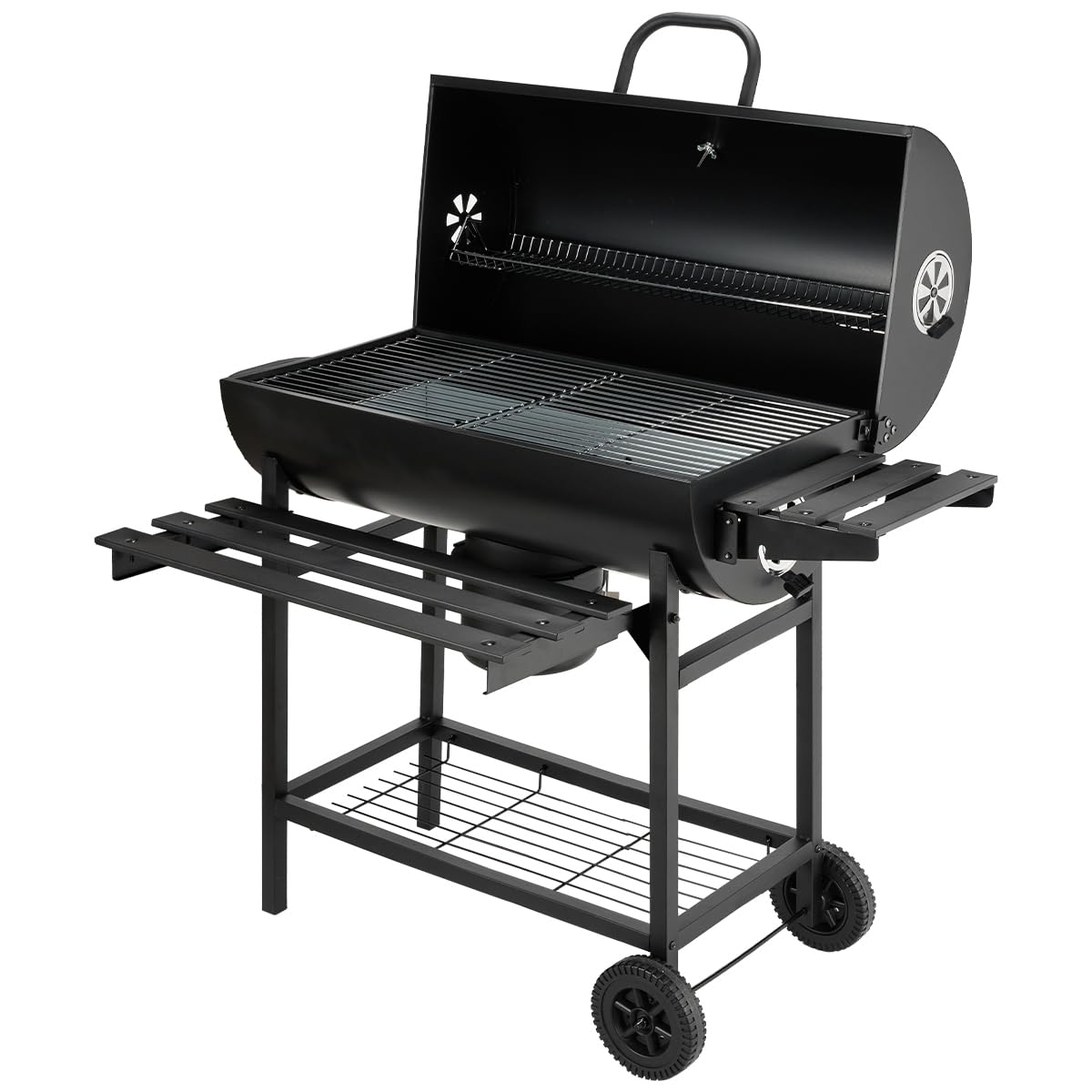 DEWINNER Charcoal Grill XXL, Portable Outdoor BBQ with Adjustable Charcoal Pan, Thermometer, Folding Side Table, Rolling Wheels, Grill Gloves & Food Clips