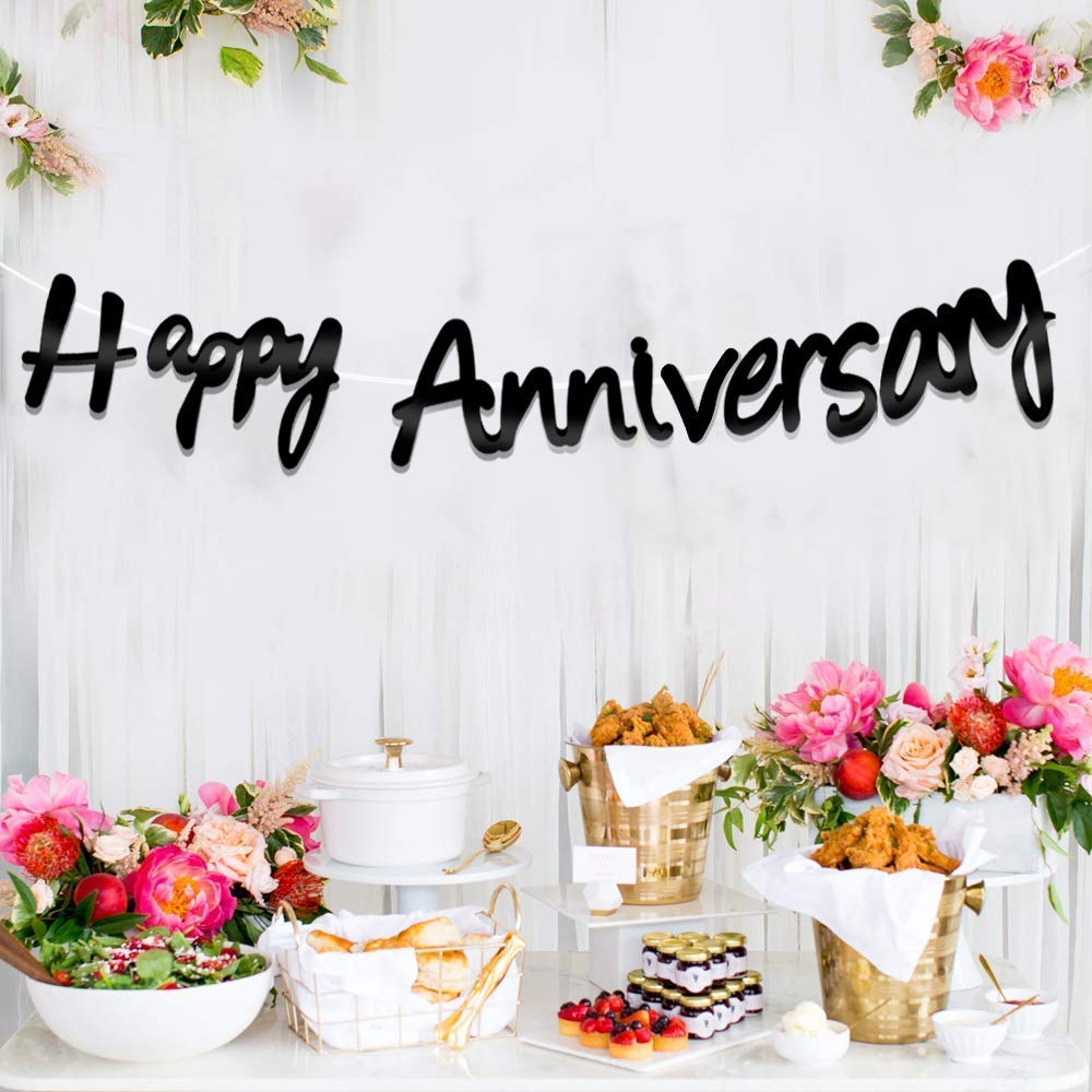AMFIN Happy Anniversary Bunting Banner Set for Decorations/Anniversary Decorations for Home/Marriage Anniversary Decoration Items/Paper Hangings for Decor - Black,Adult 1