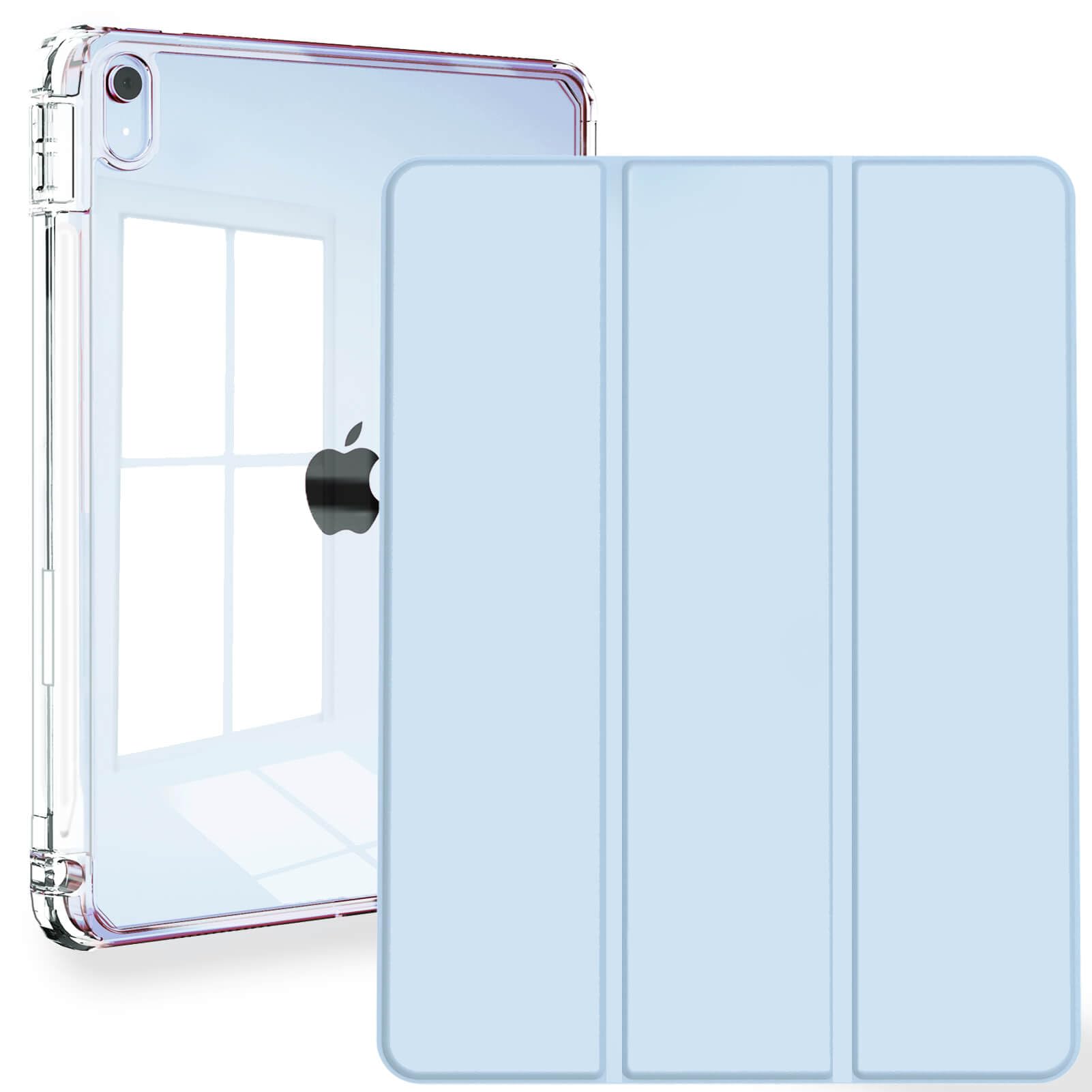 Feams Case for iPad Air 5th Generation case, Slim Trifold iPad Air 5th/4th Generation 10.9 Inch 2022/2020 Case Clear Back Cover with Auto Sleep/Wake & Pencil Holder for iPad Air 5/4, Sky Blue