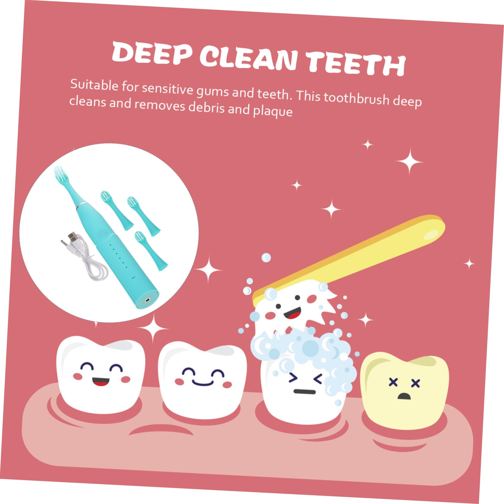 Gatuida 3sets Spazzolini Elettrici Per Ragazzo Ragazza Design Cartoon e Portatile Accessorio Per La Pulizia Dei Denti Domestico Facile Da Usare Per Ragazzi e Ragazze