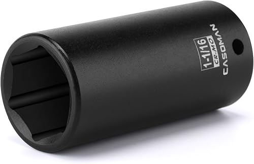 Miniatura 13 de CASOMAN 1/2" Drive x 1.417 in Deep 12 PT Socket Impacto, CR-MO, 1/2" Drive 12 Point Axle Nut Socket para una fácil extracción de las tuercas del eje